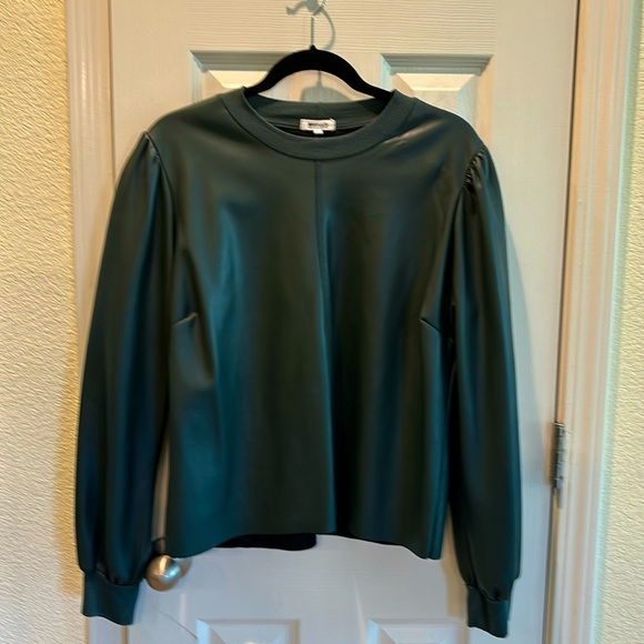 LAMade vegan leather long sleeve top in forest green, size Large. - Picture 1 of 5